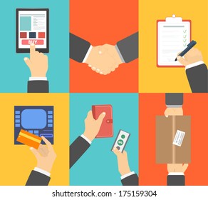 Set of business hands action concepts e-commerce