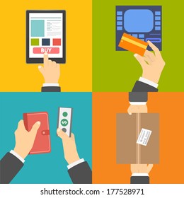 Set of business hands action concepts e-commerce