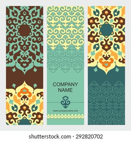 Set of business headers templates with oriental ornament. Vector background. Indian, Arabic, Islam motifs. Vintage design elements. Mandala decorative elements. 