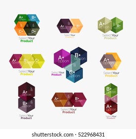 Set von Business-Hexagon-Layouts mit Text und Optionen. Gestaltungselemente von Webdesign-Navigationslayout, Infografiken oder Firmenpräsentation