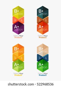 Set of business hexagon layouts with text and options. Design elements of web design navigation layout, infographics or corporate presentation