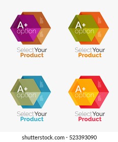 Set of business hexagon layouts with text and options. Design elements of web design navigation layout, infographics or corporate presentation