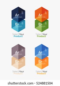 Set of business hexagon layouts with text and options. Design elements of web design navigation layout, infographics or corporate presentation