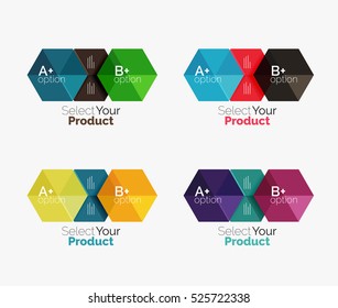 Set of business hexagon layouts with text and options. Design elements of web design navigation layout, infographics or corporate presentation