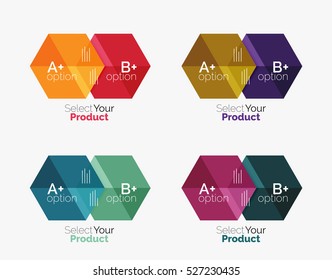 Set of business hexagon layouts with text and options. Design elements of web design navigation layout, infographics or corporate presentation