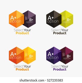 Set of business hexagon layouts with text and options. Design elements of web design navigation layout, infographics or corporate presentation