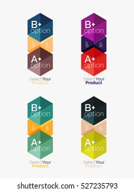 Set of business hexagon layouts with text and options. Design elements of web design navigation layout, infographics or corporate presentation