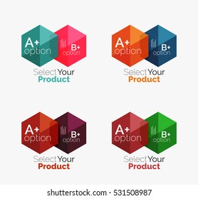 Set of business hexagon layouts with text and options. Design elements of web design navigation layout, infographics or corporate presentation