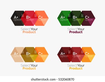 Set of business hexagon layouts with text and options. Design elements of web design navigation layout, infographics or corporate presentation
