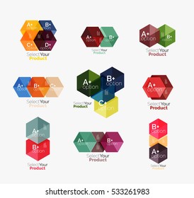 Conjunto de diseños de hexágono de negocio con texto y opciones. Elementos de diseño de diseño web diseño de navegación, infografía o presentación corporativa