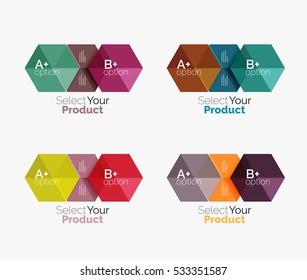 Set of business hexagon layouts with text and options. Design elements of web design navigation layout, infographics or corporate presentation