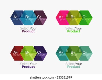 Set of business hexagon layouts with text and options. Design elements of web design navigation layout, infographics or corporate presentation