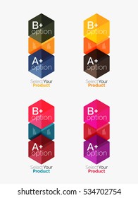 Set of business hexagon layouts with text and options. Design elements of web design navigation layout, infographics or corporate presentation