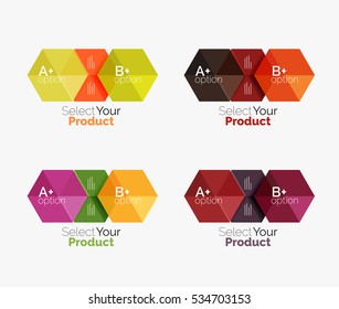 Set of business hexagon layouts with text and options. Design elements of web design navigation layout, infographics or corporate presentation