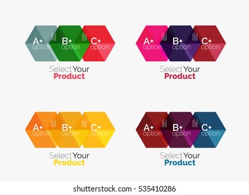 Set of business hexagon layouts with text and options. Design elements of web design navigation layout, infographics or corporate presentation