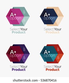 Set von Business-Hexagon-Layouts mit Text und Optionen. Gestaltungselemente von Webdesign-Navigationslayout, Infografiken oder Firmenpräsentation