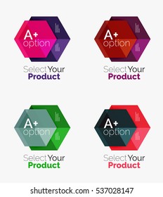 Set of business hexagon layouts with text and options. Design elements of web design navigation layout, infographics or corporate presentation