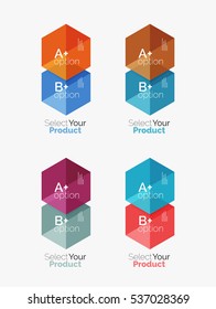 Set of business hexagon layouts with text and options. Design elements of web design navigation layout, infographics or corporate presentation