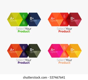 Set of business hexagon layouts with text and options. Design elements of web design navigation layout, infographics or corporate presentation