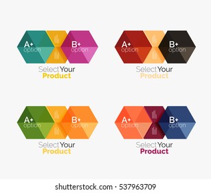 Set of business hexagon layouts with text and options. Design elements of web design navigation layout, infographics or corporate presentation