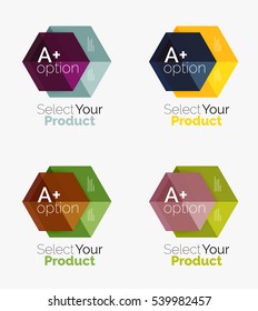 Set of business hexagon layouts with text and options. Design elements of web design navigation layout, infographics or corporate presentation