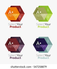 Conjunto de layouts de hexágono comercial com texto e opções. Elementos de design de layout de navegação de design web, infográficos ou apresentação corporativa