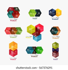 Conjunto de diseños de hexágono de negocio con texto y opciones. Elementos de diseño de diseño web diseño de navegación, infografía o presentación corporativa