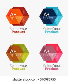 Set of business hexagon layouts with text and options. Design elements of web design navigation layout, infographics or corporate presentation