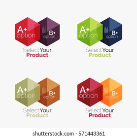 Set of business hexagon layouts with text and options. Design elements of web design navigation layout, infographics or corporate presentation
