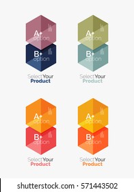 Set of business hexagon layouts with text and options. Design elements of web design navigation layout, infographics or corporate presentation