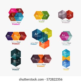 Conjunto de diseños de hexágono de negocio con texto y opciones. Elementos de diseño de diseño web diseño de navegación, infografía o presentación corporativa