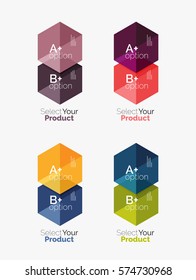 Set of business hexagon layouts with text and options. Design elements of web design navigation layout, infographics or corporate presentation