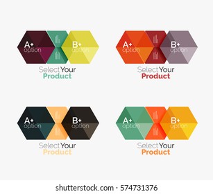 Set of business hexagon layouts with text and options. Design elements of web design navigation layout, infographics or corporate presentation