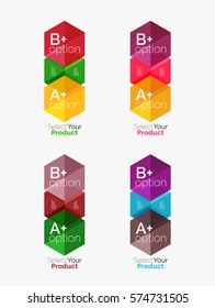 Set of business hexagon layouts with text and options. Design elements of web design navigation layout, infographics or corporate presentation