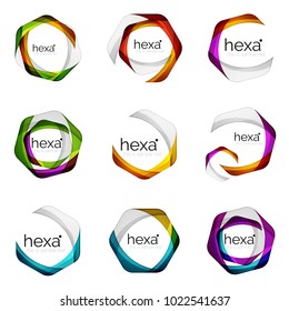 Conjunto de plantillas de iconos para el logotipo del vector del hexágono de negocios