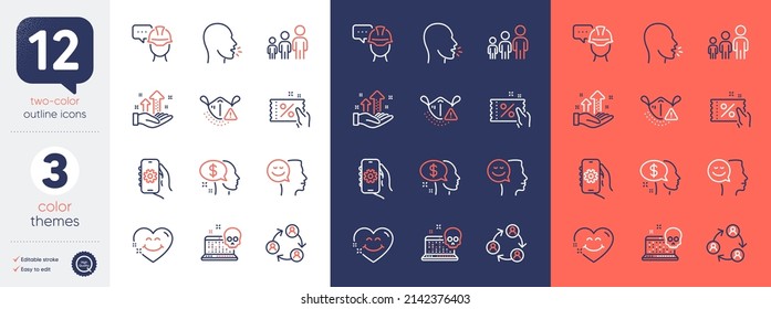 Set Of Business Hierarchy, Cough And App Settings Line Icons. Include Smile Face, Discount Coupon, Teamwork Icons. Foreman, Pay, Analysis Graph Web Elements. Medical Mask, Good Mood. Vector