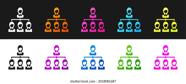 Set Business hierarchy organogram chart infographics icon isolated on black and white background. Corporate organizational structure graphic elements.  Vector