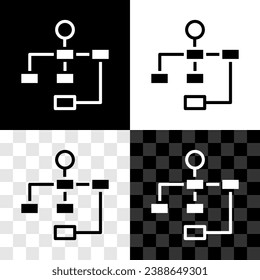 Set Business hierarchy organogram chart infographics icon isolated on black and white, transparent background. Corporate organizational structure graphic elements.  Vector