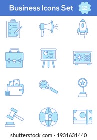 Set Of Business Icon In Blue And White Color.