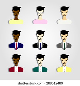 Set of business icon in different nationality on gray background.