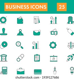 Set Of Business Icon Set In Green And White Color.