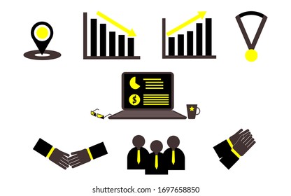 Set of business icon including graph,computer,money planning,teamwork.flat design of illustration.