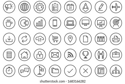 Set of business icon. Thin line with circle for presentation printing web and mobile symbol, Vector illustrator.