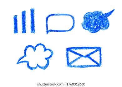 set of business icons in the form of an envelope, a cloud of blue and white, rectangles (for statistics). Vector hand drawn illustration of oil blue crayons