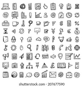 Set Of Business Icons, Hand Drawn Vector Illustration