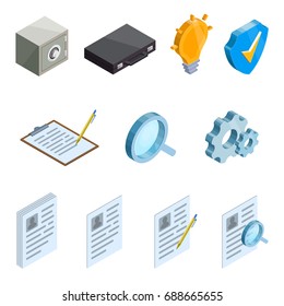 Set of business icons in isometric, safe, protection, settings