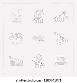 Set of business icons line style symbols with graph, online banking security, bear market and other icons for your web mobile app logo design.