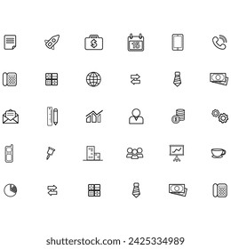Gruppe von Unternehmenssymbolen. Suche nach flachen Symbolen Checklisten-Elemente. Informationstechnologie Vektor-Illustration flaches Design. Kreis-Tasten. Vektor Einfache Web-Symbole gesetzt. Wirtschaft und Finanzen.