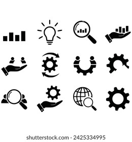 Gruppe von Unternehmenssymbolen. Suche nach flachen Symbolen Checklisten-Elemente. Informationstechnologie Vektor-Illustration flaches Design. Kreis-Tasten. Vektor Einfache Web-Symbole gesetzt. Wirtschaft und Finanzen.