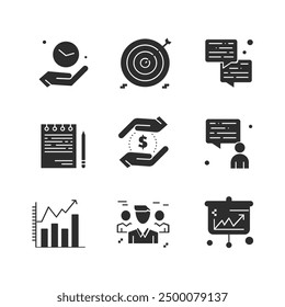 Set of business Icons, Simple style icons pack. Vector illustration, Office corporate icons set, Growth, employees, finance, chart, strategy, leader, pictograms and infographics design elements.